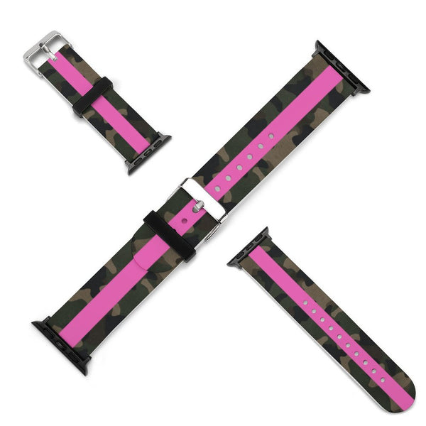 Camo with Hot Pink Stripe Silicone Apple Watch Band