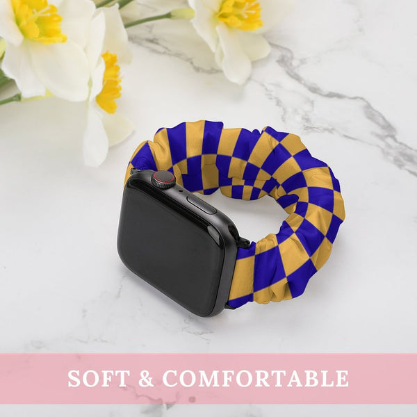 Blue & Gold Checkered Scrunchie Apple Watch Band