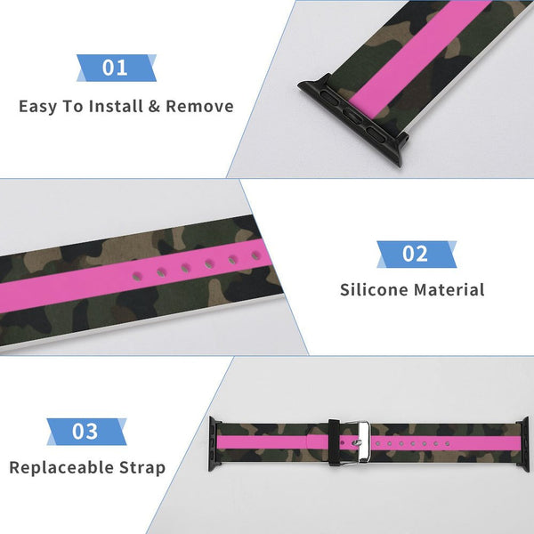 Camo with Hot Pink Stripe Silicone Apple Watch Band