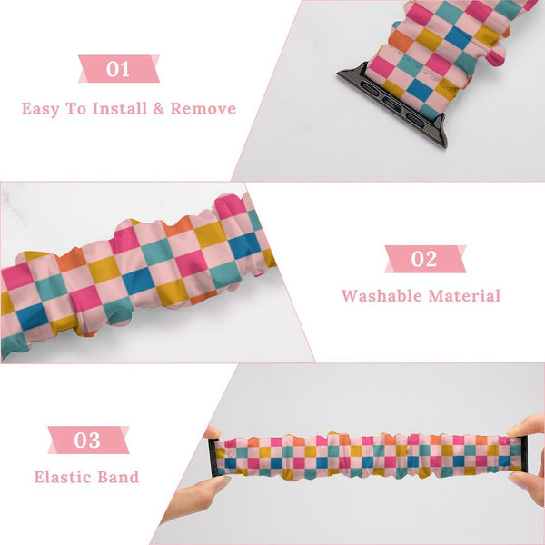 Multi-Colored Checkered Scrunchie Apple Watch Band