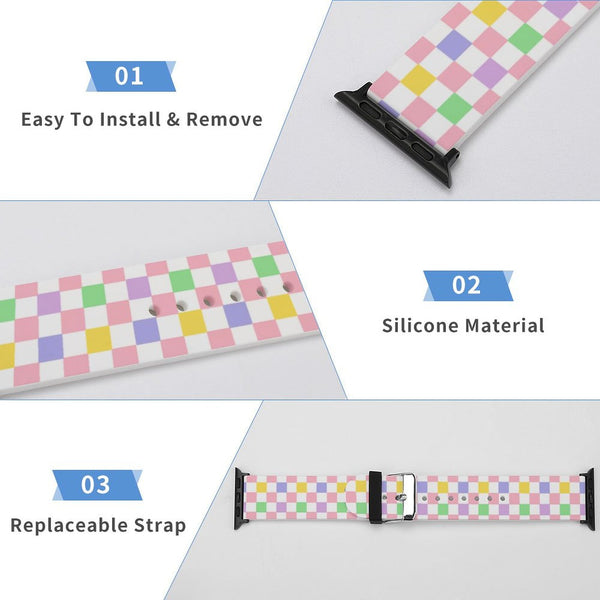 Multi-Colored Checkered Silicone Apple Watch Band