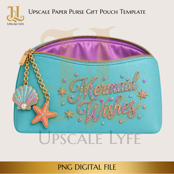 Mermaid Wishes Paper Purse Template Digital Download PNG Instant Digital Only File