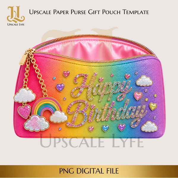 Happy Birthday Paper Purse Template Digital Download PNG Instant Digital Only File