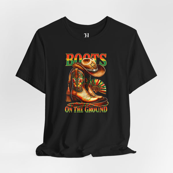 Cowboy Boots On The Ground T-Shirt, Western Style Tee, Country Music Gift, Rustic Apparel, Rodeo Outfit, Graphic Tee for Boot Lovers