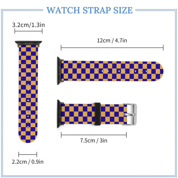 Blue & Gold Checkered Silicone Apple Watch Band