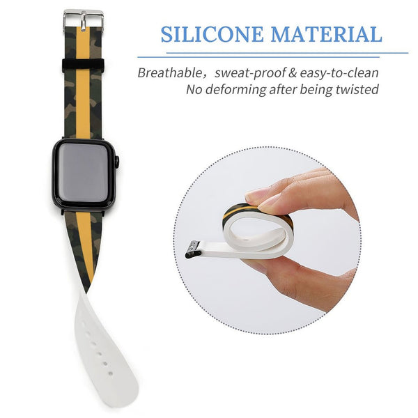 Camo with Gold Stripe Silicone Apple WatchBand