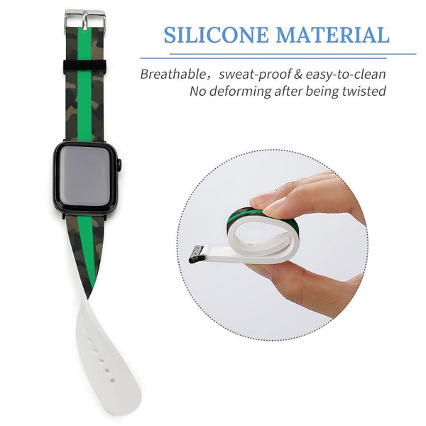 Camo with Green Stripe Silicone Apple Watch Band