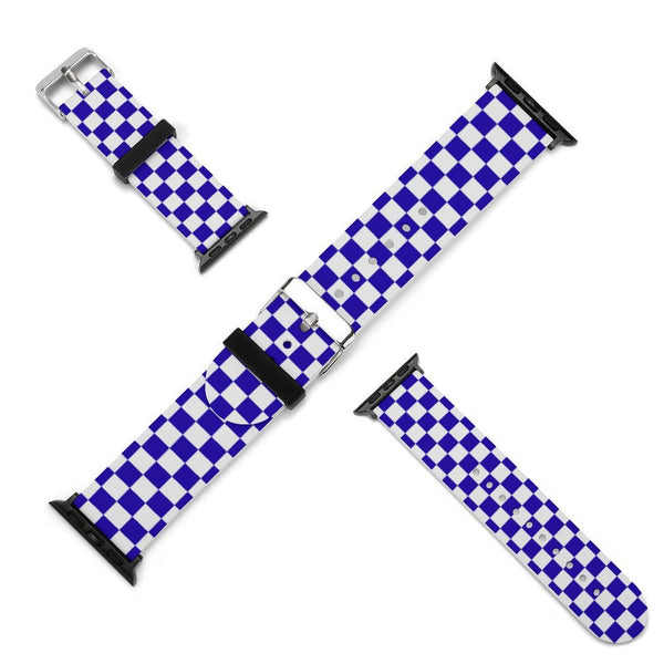 Blue & White Checkered Silicone Apple Watch Band