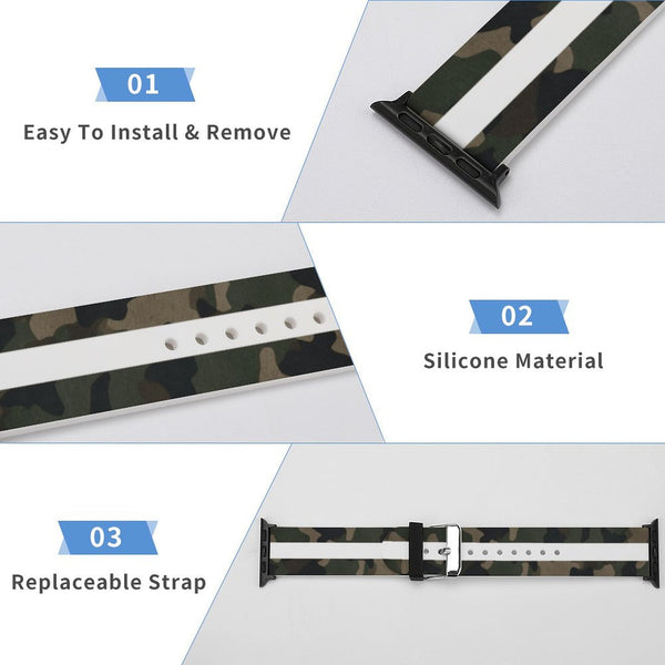 Camo with White Stripe Silicone Apple Watch Band