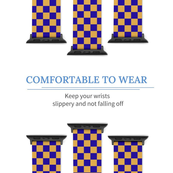 Blue & Gold Checkered Silicone Apple Watch Band