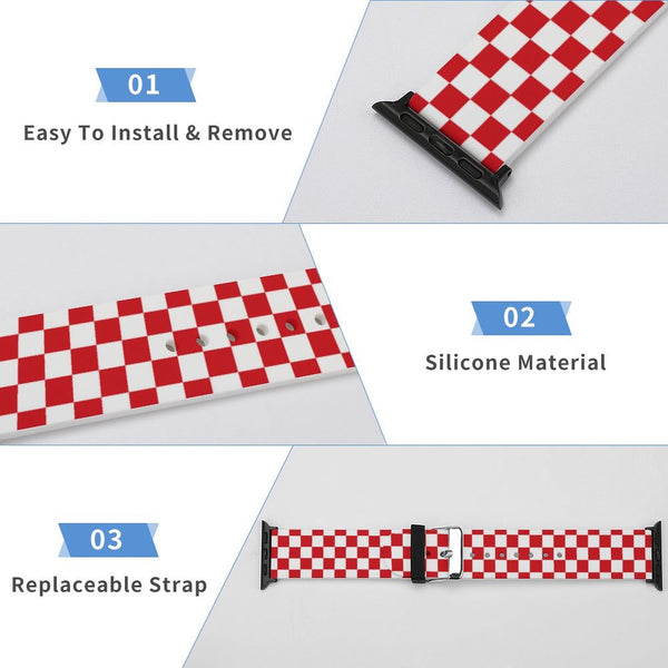 Red & White Checkered Silicone Apple Watch Band