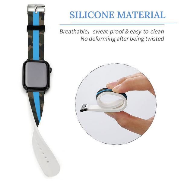 Camo with Teal Stripe Silicone Apple Watch Band