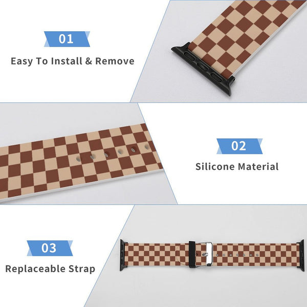 Mocha Checkered Silicone Apple Watch Band