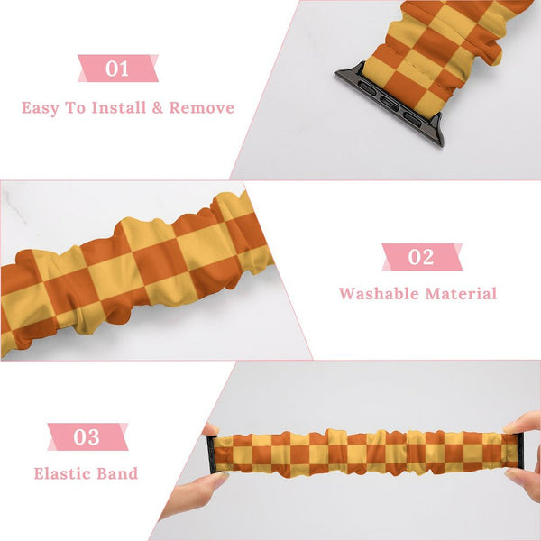 Orange & Gold Checkered Scrunchie Apple Watch Band