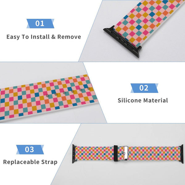 Multi-Colored Checkered Silicone Apple Watch Band