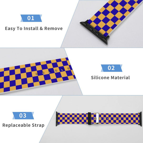 Blue & Gold Checkered Silicone Apple Watch Band