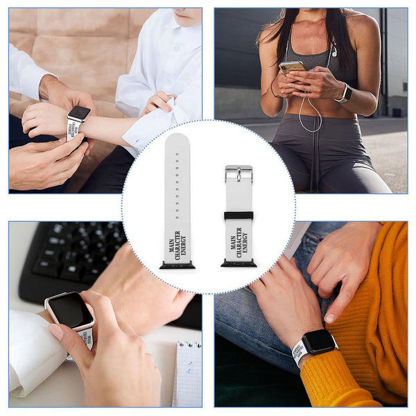 White Main Character Energy Silicone Apple Watch Band