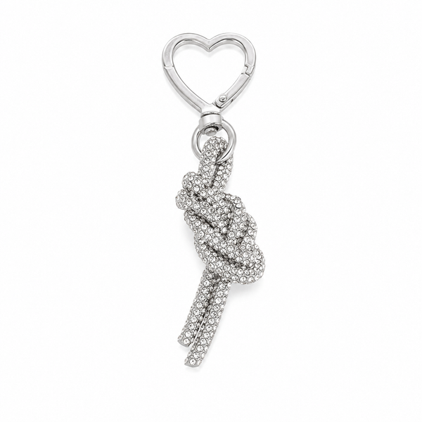 Upscale Glam Rhinestone Keychain & Bag Charm- Silver Heart