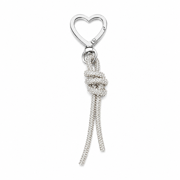 Upscale Glam Rhinestone Keychain & Bag Charm- Silver Heart
