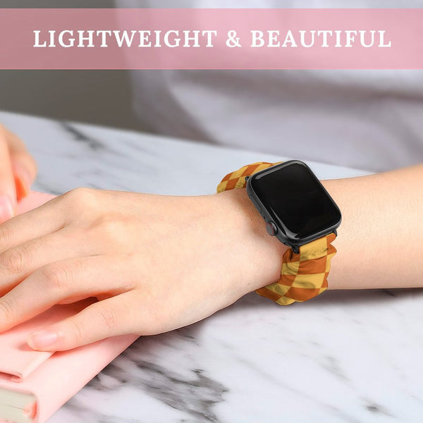 Orange & Gold Checkered Scrunchie Apple Watch Band