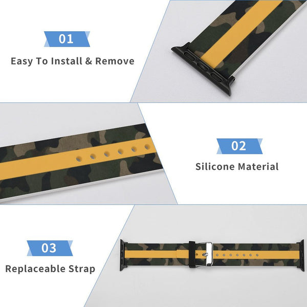 Camo with Gold Stripe Silicone Apple WatchBand
