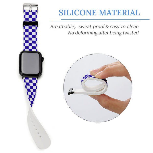 Blue & White Checkered Silicone Apple Watch Band