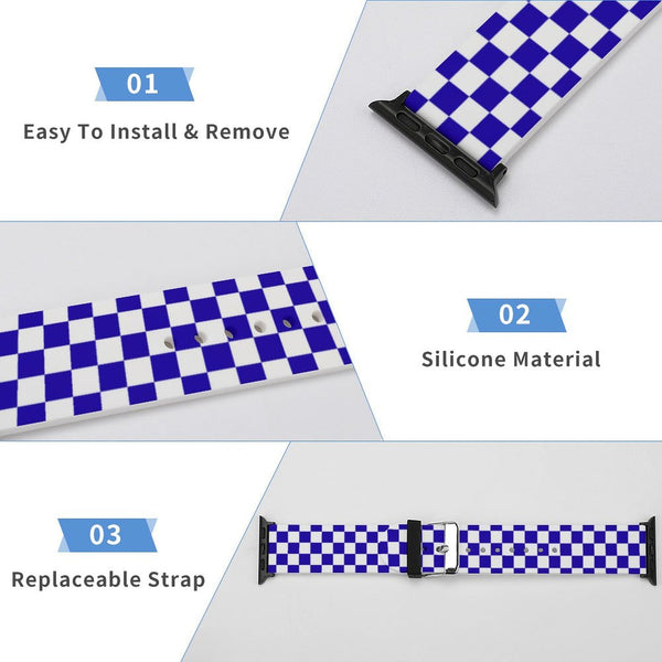 Blue & White Checkered Silicone Apple Watch Band