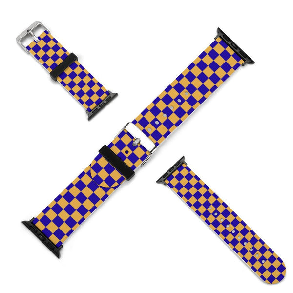 Blue & Gold Checkered Silicone Apple Watch Band