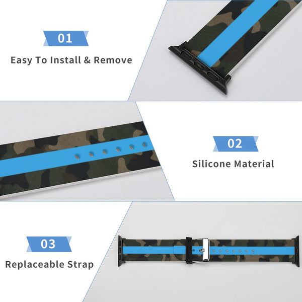 Camo with Teal Stripe Silicone Apple Watch Band