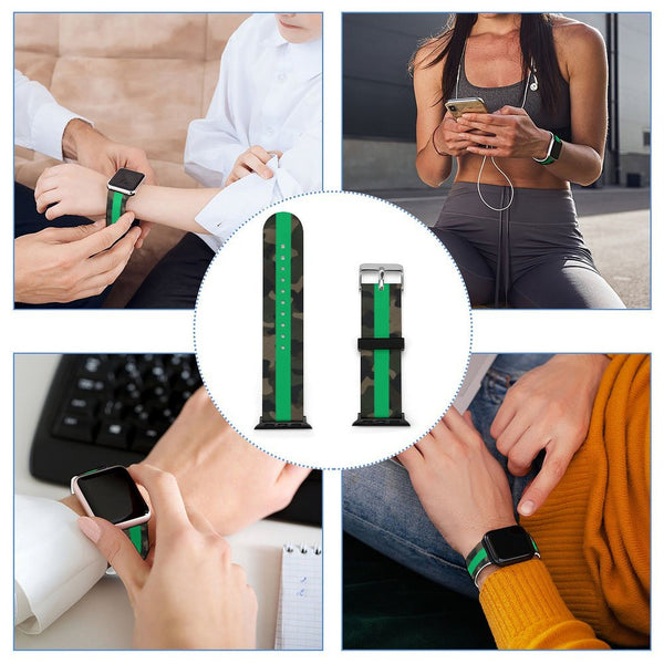 Camo with Green Stripe Silicone Apple Watch Band