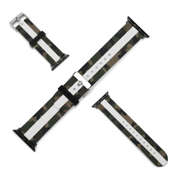 Camo with White Stripe Silicone Apple Watch Band