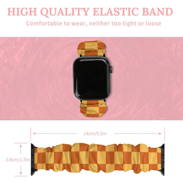 Orange & Gold Checkered Scrunchie Apple Watch Band