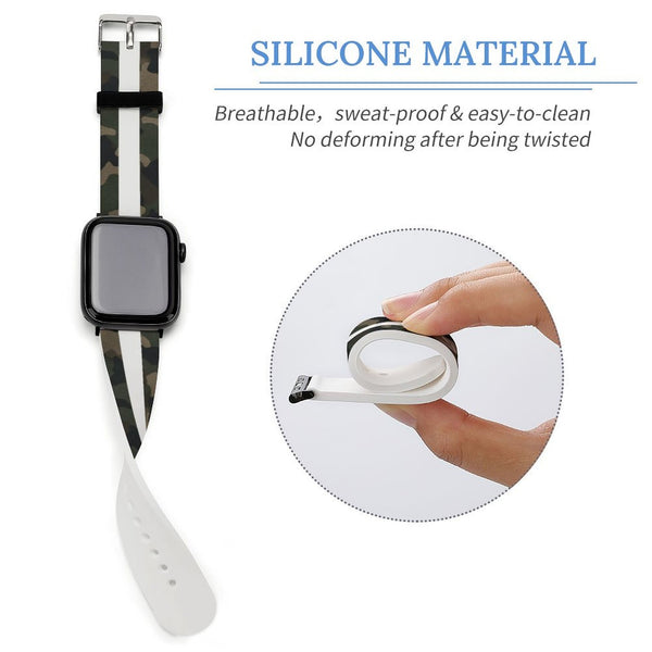 Camo with White Stripe Silicone Apple Watch Band